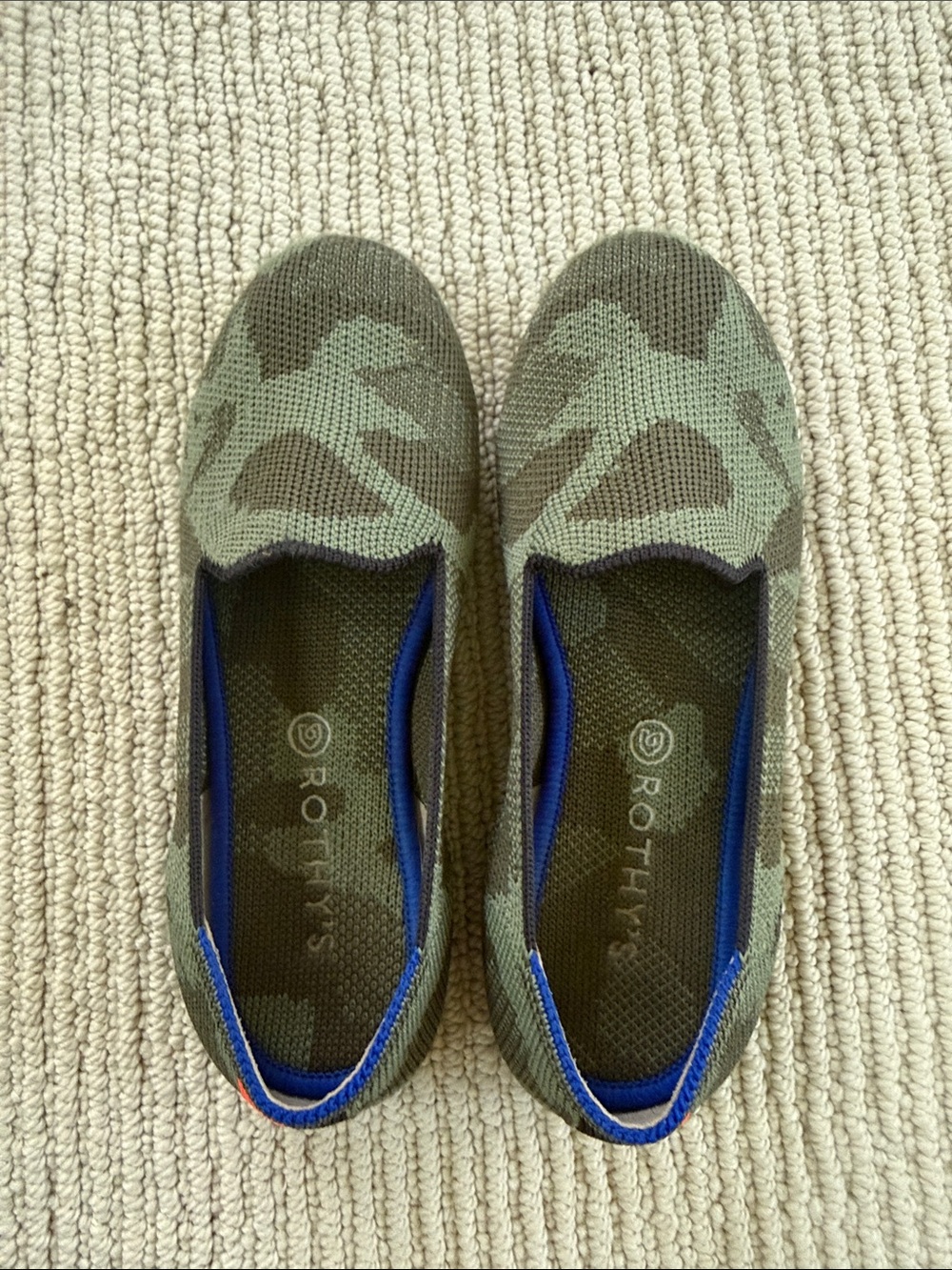Rothy's Kids Camo Slip-On Flats in Green and Blue